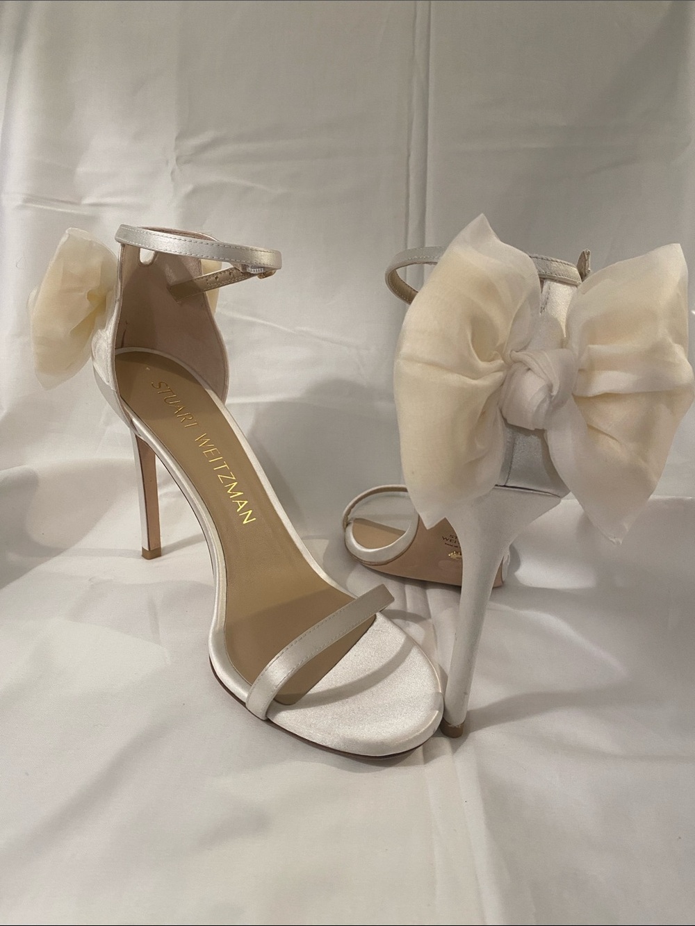 New Stewart Weitzman NUDISTSONG MESH BOW size 11 white bridal heel sandal shoes